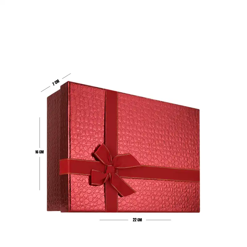 Red Elegant Textured Gift Box with Ribbon – 22 x 16 x 7 cm
