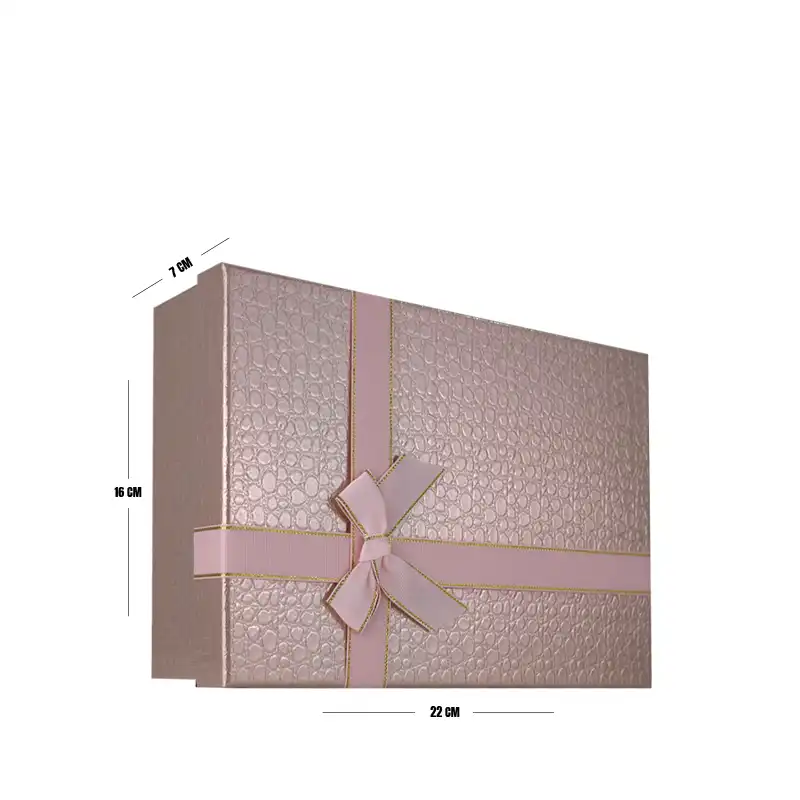 Blush Pink Elegant Textured Gift Box with Ribbon – 22 x 16 x 7 cm