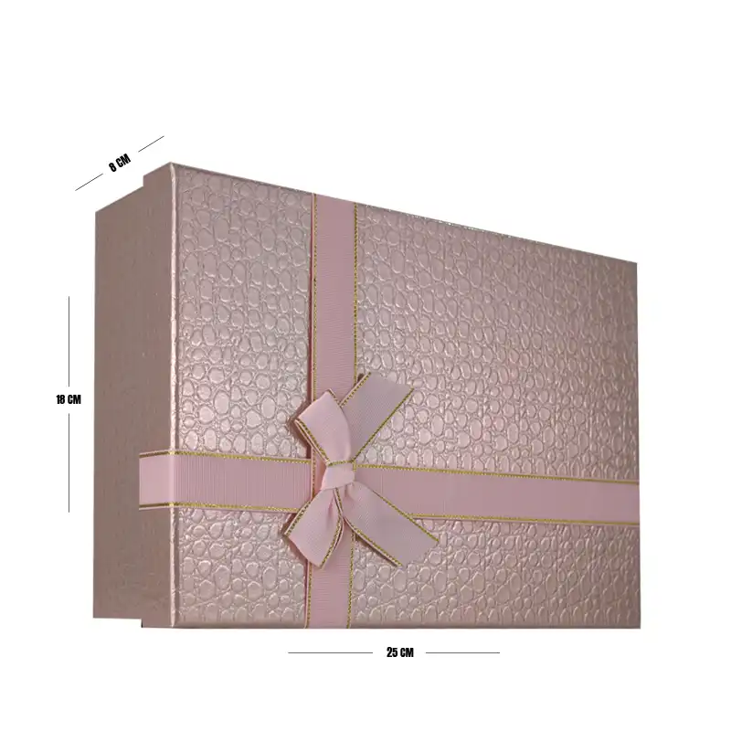 Blush Pink Luxury Textured Gift Box with Ribbon – 25 x 18 x 8 cm