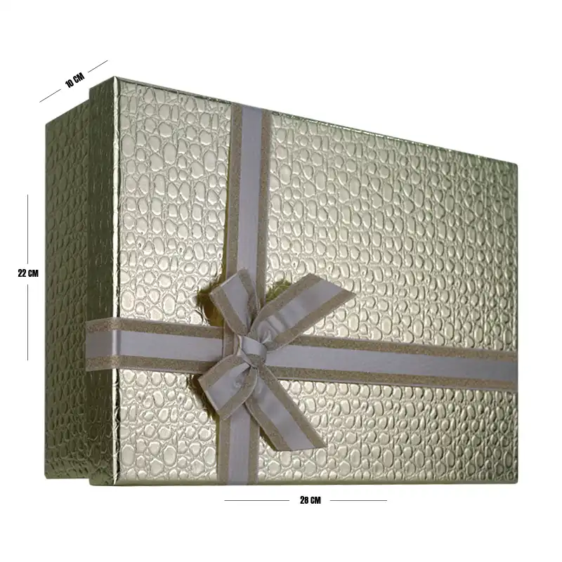 Champagne Gold Premium Textured Gift Box with Ribbon – 28 x 22 x 8 cm