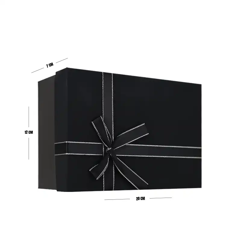 Black Matte Gift Box with Ribbon – 20 x 12 x 7 cm