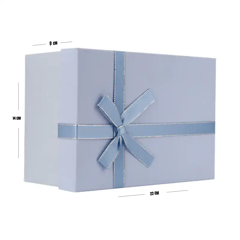 Baby Blue Matte Gift Box with Ribbon – 22 x 14 x 9 cm