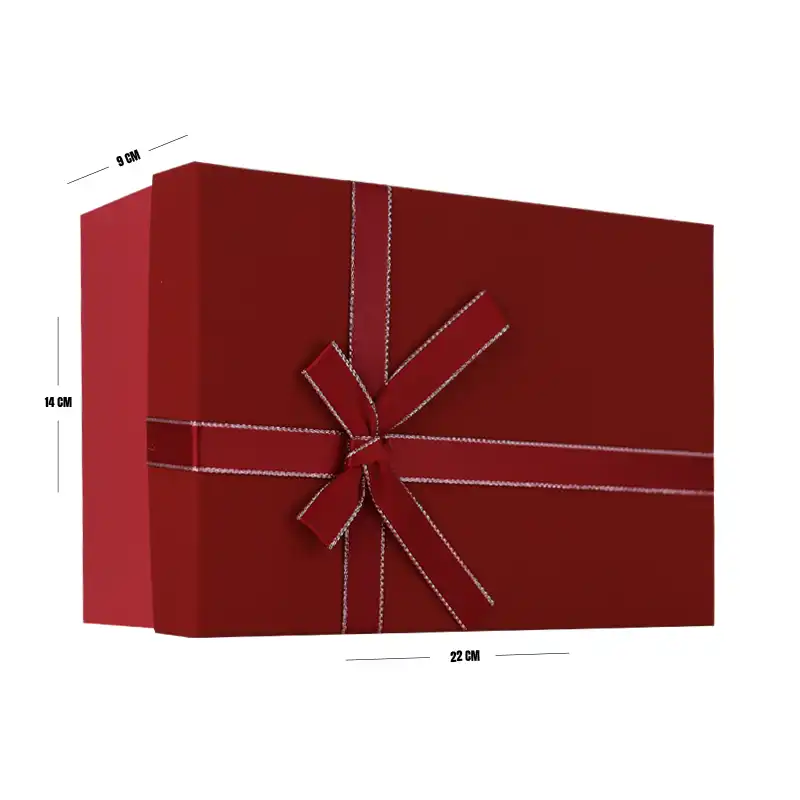 Red Matte Gift Box with Ribbon – 22 x 14 x 9 cm
