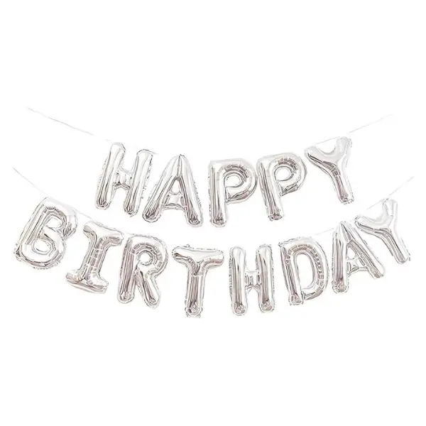 Silver Happy Birthday Foil Balloons Letter Banner 40 Inch 
