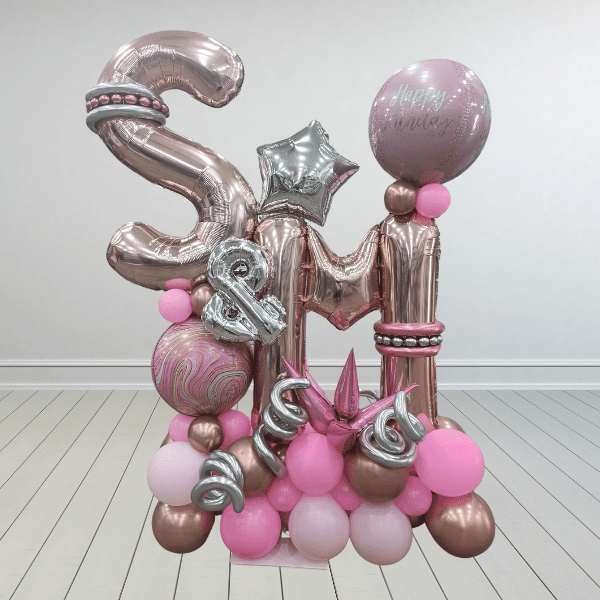 Rose Gold and Pink Initials Balloon Sculpture