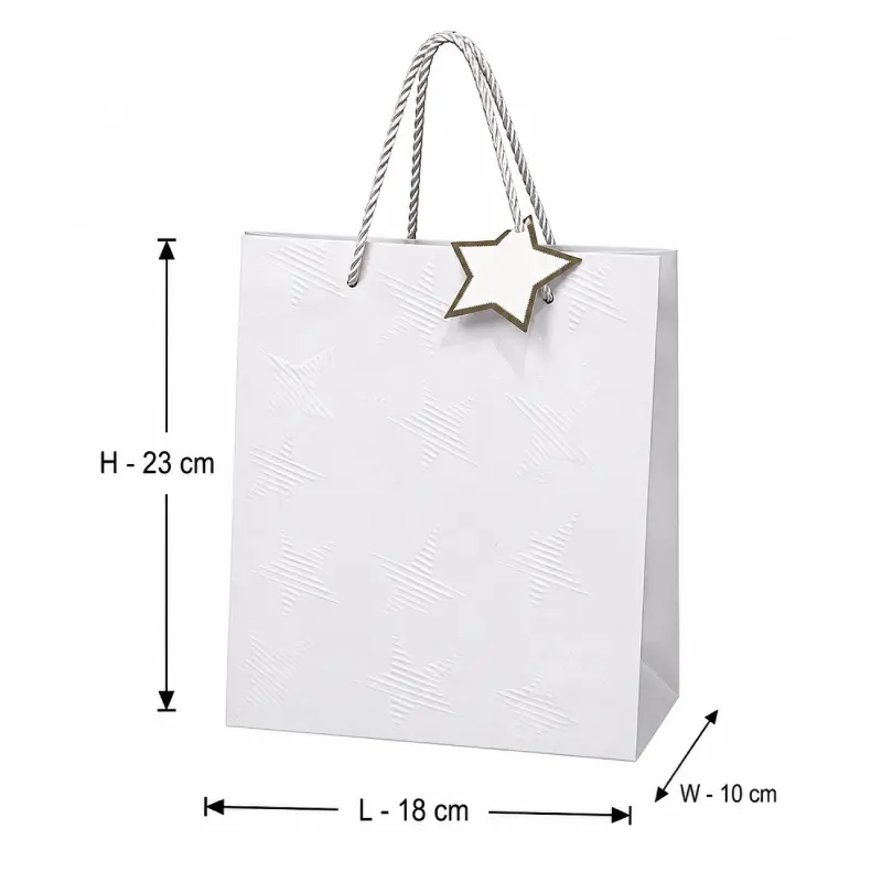 White Star Pattern Paper Gift Shopping Bag - Small – 18x10x23 cm