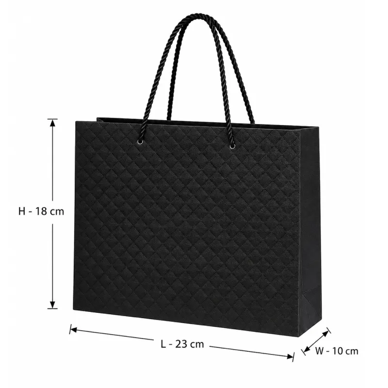 Black Quilted Gift Bag – Small (23 × 18 × 10 cm)