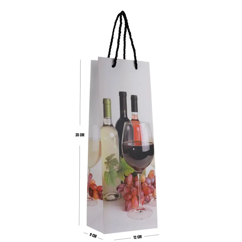 Wine Bottle Paper Bag – Grapes & Glass Print Gift Bag 35x12x9cm