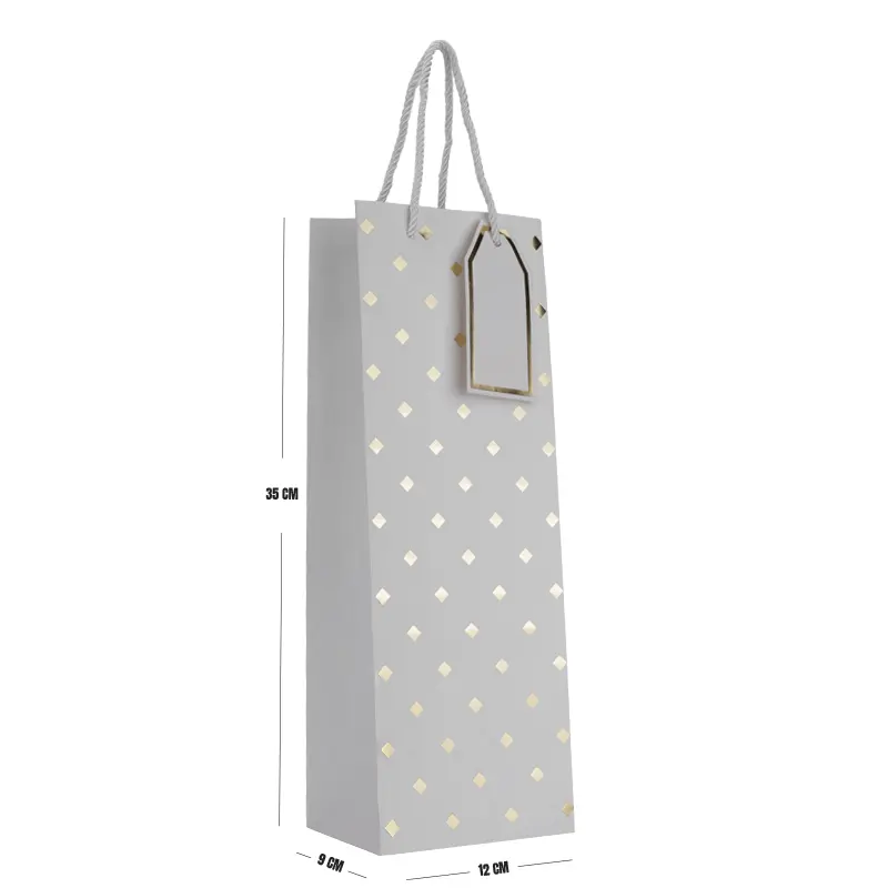 Wine Bottle Gift Bag – White Diamond Paper Bag with Tag 35x12x9cm 