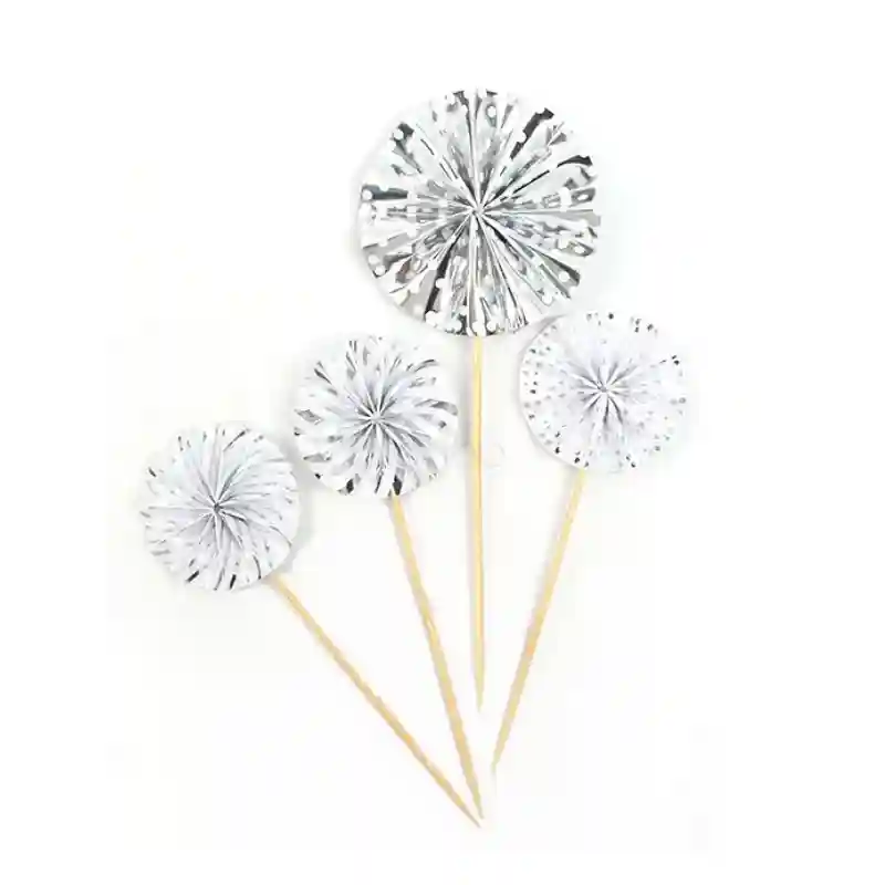 Mini Paper Fan Cake Cupcake Topper – Silver (5pcs)