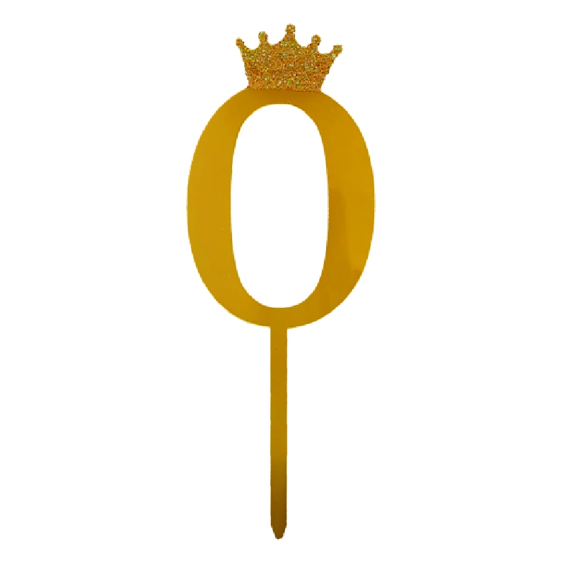 Gold Crown Number Acrylic Cake Topper - 0