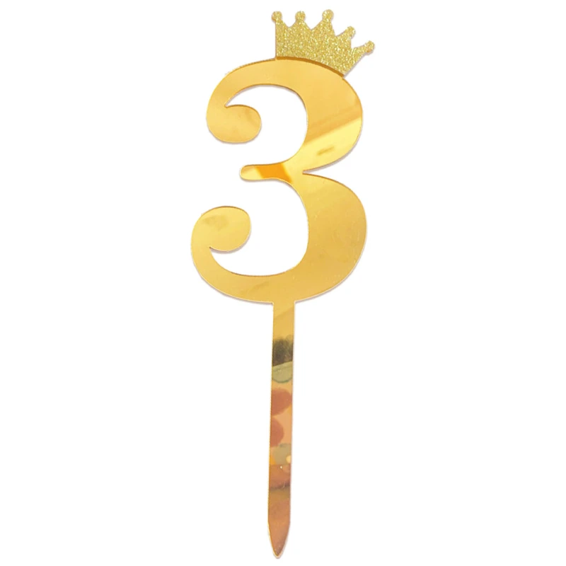 Gold Crown Number Acrylic Cake Topper - 3