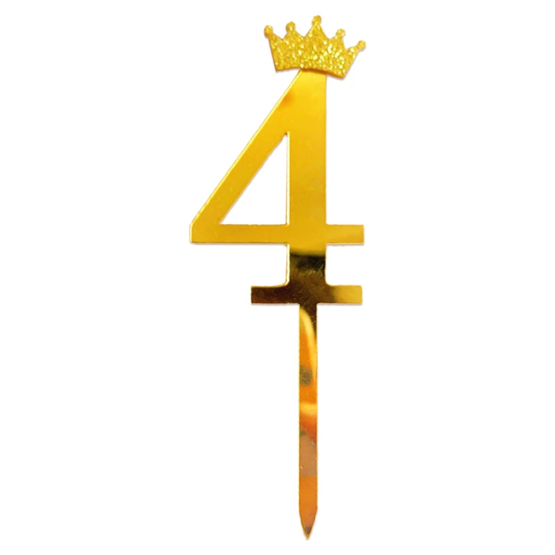 Gold Crown Number Acrylic Cake Topper - 4