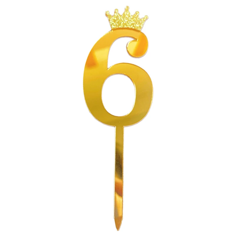 Gold Crown Number Acrylic Cake Topper - 6