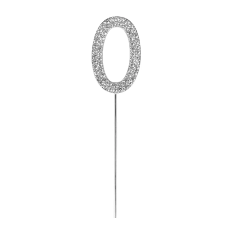 Silver Diamond Number 0 Cake Topper