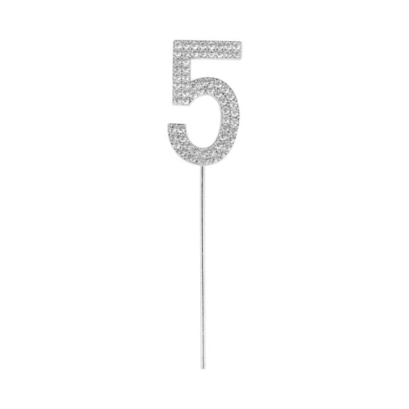 Silver Diamond Number 5 Cake Topper 