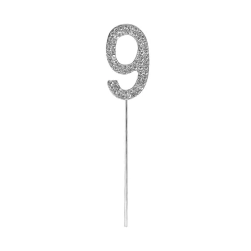 Silver Diamond Number 9 Cake Topper