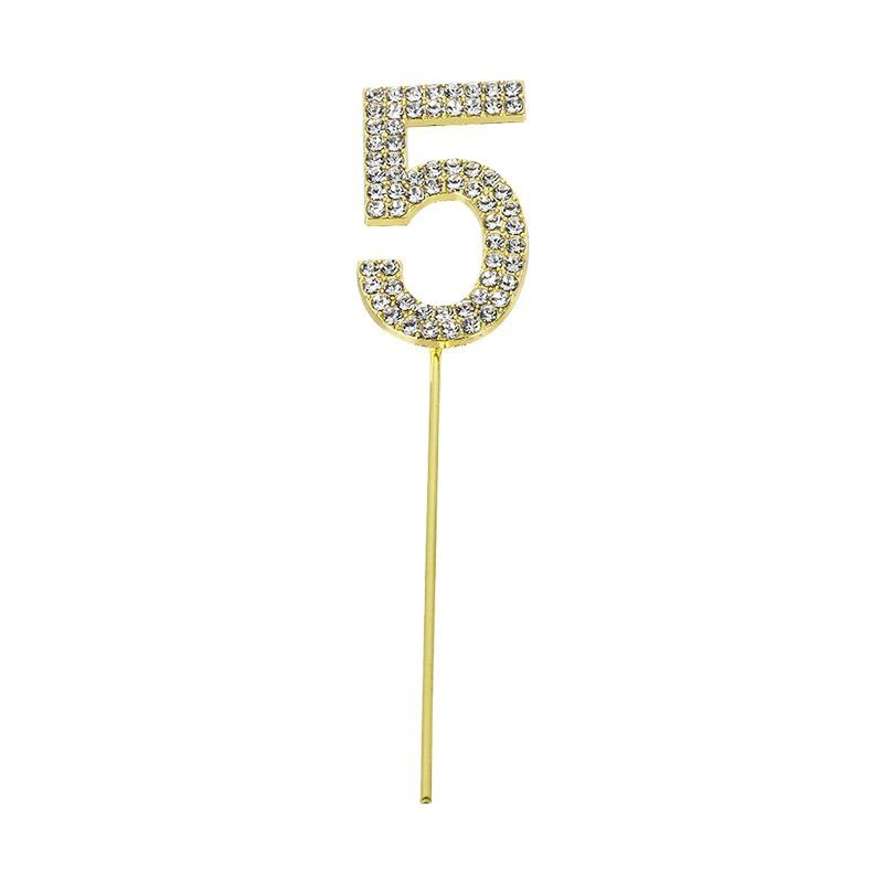 Gold Diamond Number 5 Cake Topper