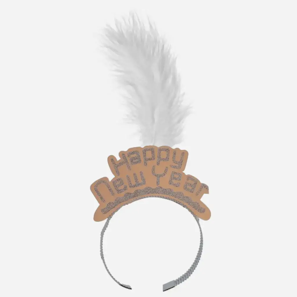 New Year Crown Faux Feather Decor Headband - Gold