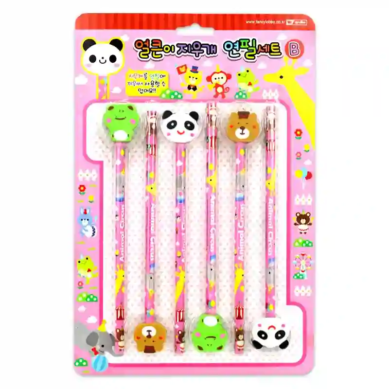 Animal Head Pencil Set – Cute Cartoon Erasers - 6 pcs
