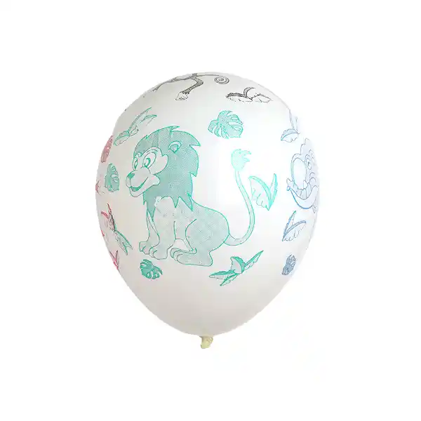 Jungle Animal Printed Latex Balloon White – 11in