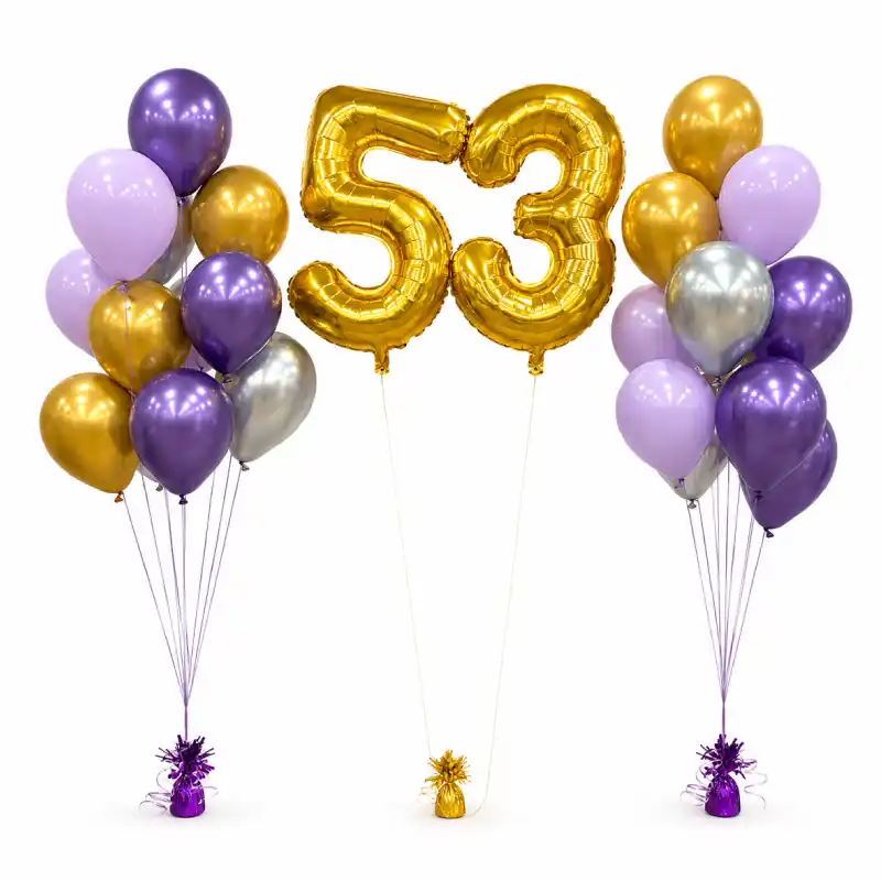 Birthday Balloon Bouquet Set with Gold Number Balloons - Purple & Gold