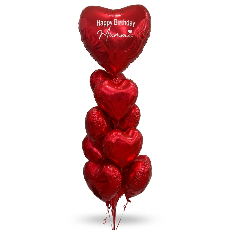Red Heart Foil Balloon Bouquet with Custom Message