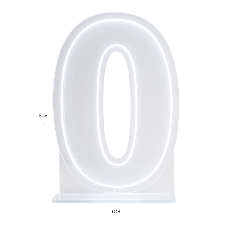 LED Number 0 Light Up Sign – Acrylic Illuminated Digit - 90 x 60 cm