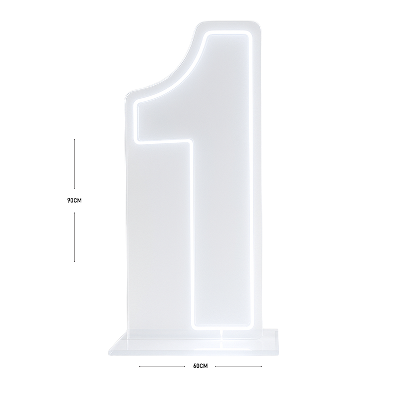 LED Number 1 Light Up Sign – Acrylic Illuminated Digit - 90 x 60 cm