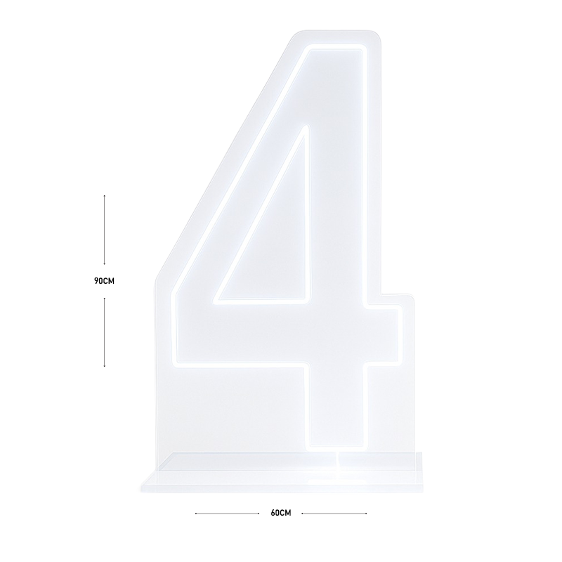 LED Number 4 Light Up Sign – Acrylic Illuminated Digit - 90 x 60 cm