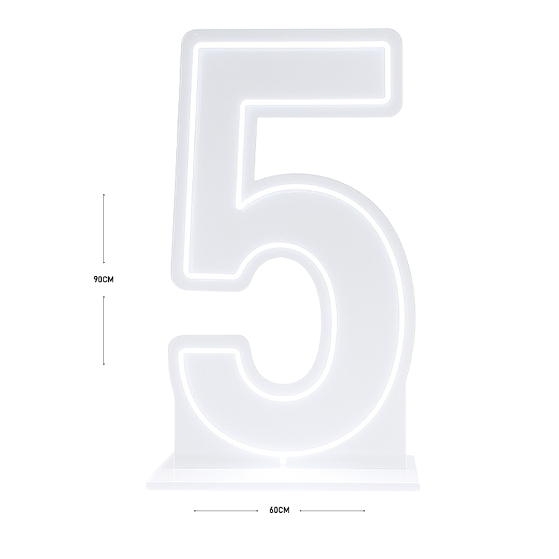 LED Number 5 Light Up Sign – Acrylic Illuminated Digit - 90 x 60 cm