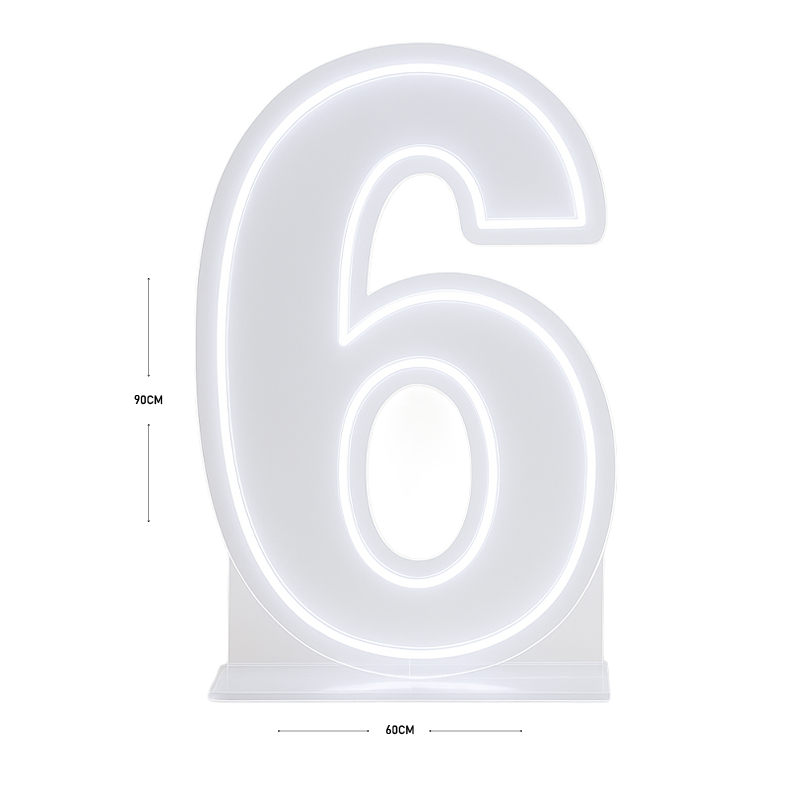 LED Number 6 Light Up Sign – Acrylic Illuminated Digit - 90 x 60 cm