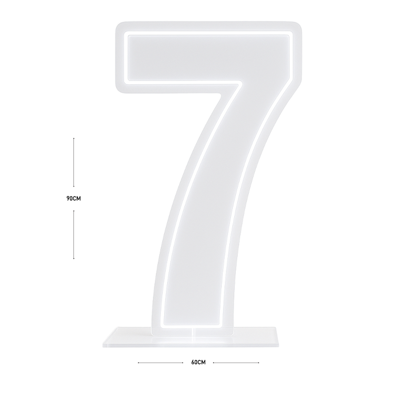 LED Number 7 Light Up Sign – Acrylic Illuminated Digit - 90 x 60 cm