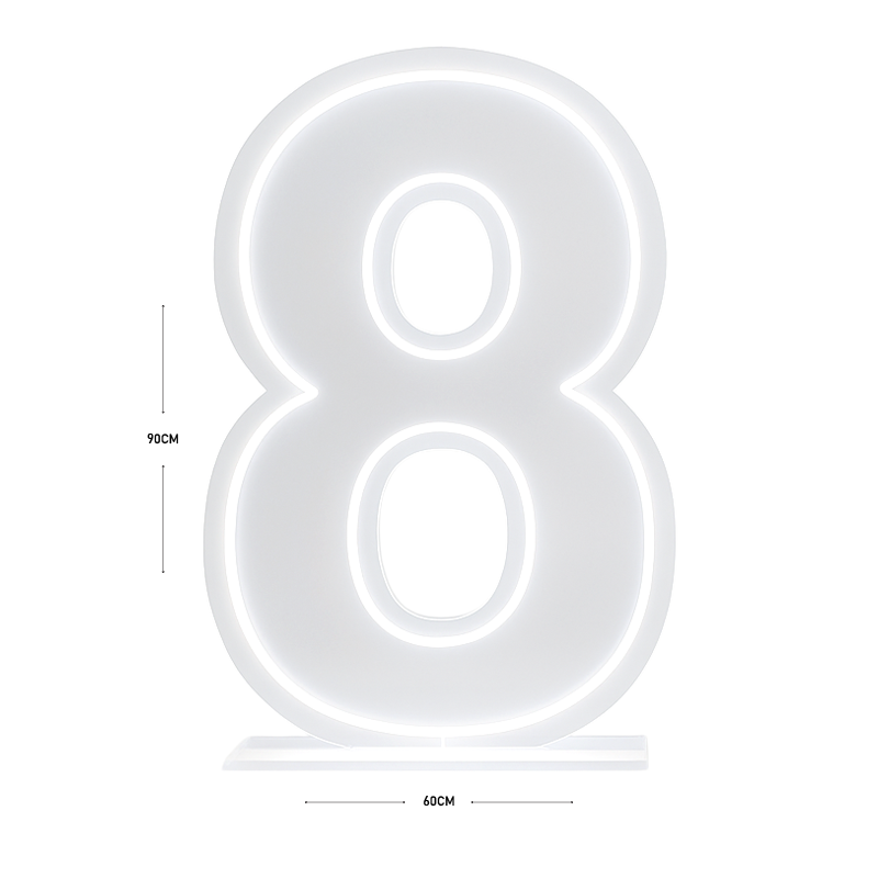 LED Number 8 Light Up Sign – Acrylic Illuminated Digit - 90 x 60 cm