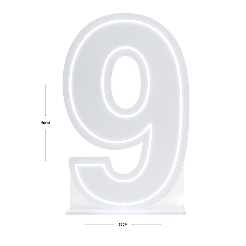 LED Number 9 Light Up Sign – Acrylic Illuminated Digit - 90 x 60 cm