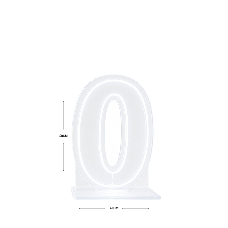 LED Number 0 Light Up Sign – Acrylic Illuminated Digit - 60 x 40 cm 