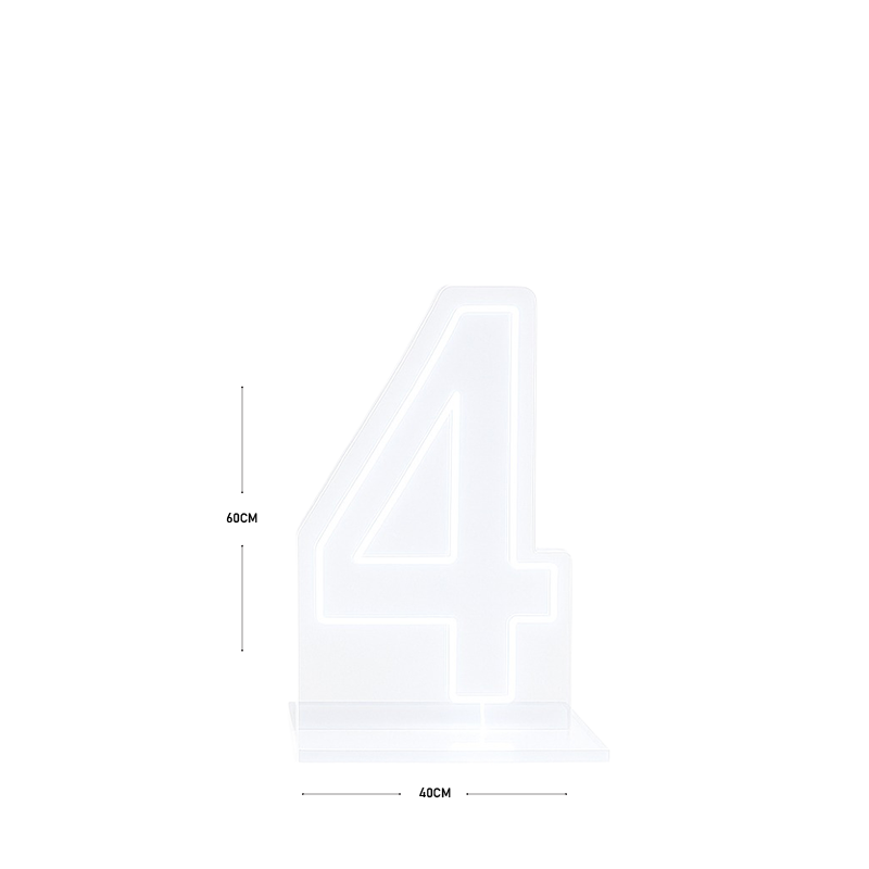LED Number 4 Light Up Sign – Acrylic Illuminated Digit - 60 x 40 cm