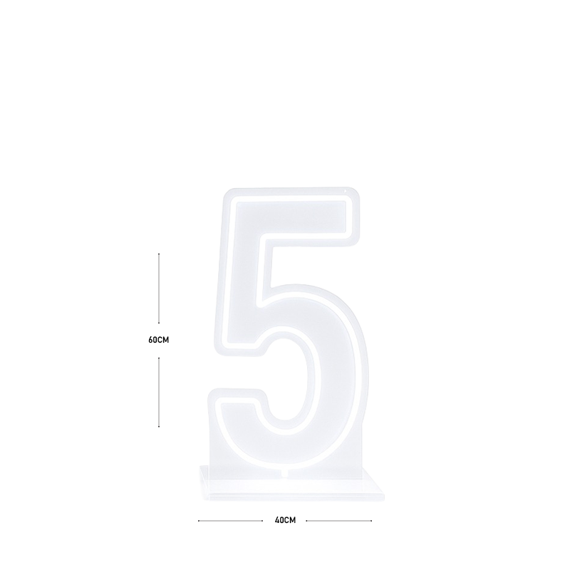 LED Number 5 Light Up Sign – Acrylic Illuminated Digit - 60 x 40 cm