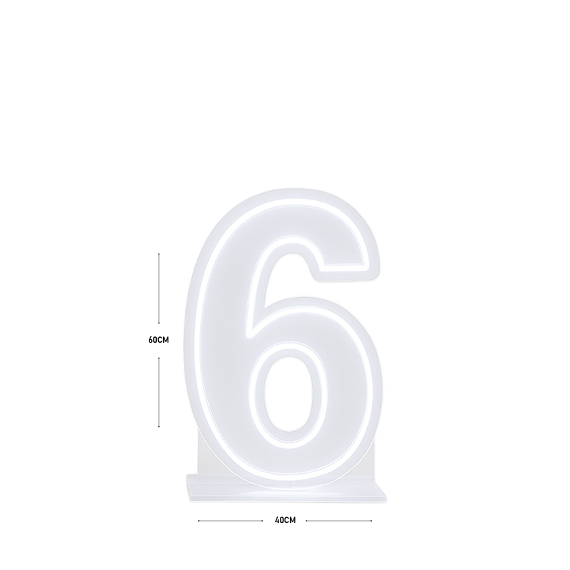 LED Number 6 Light Up Sign – Acrylic Illuminated Digit - 60 x 40 cm