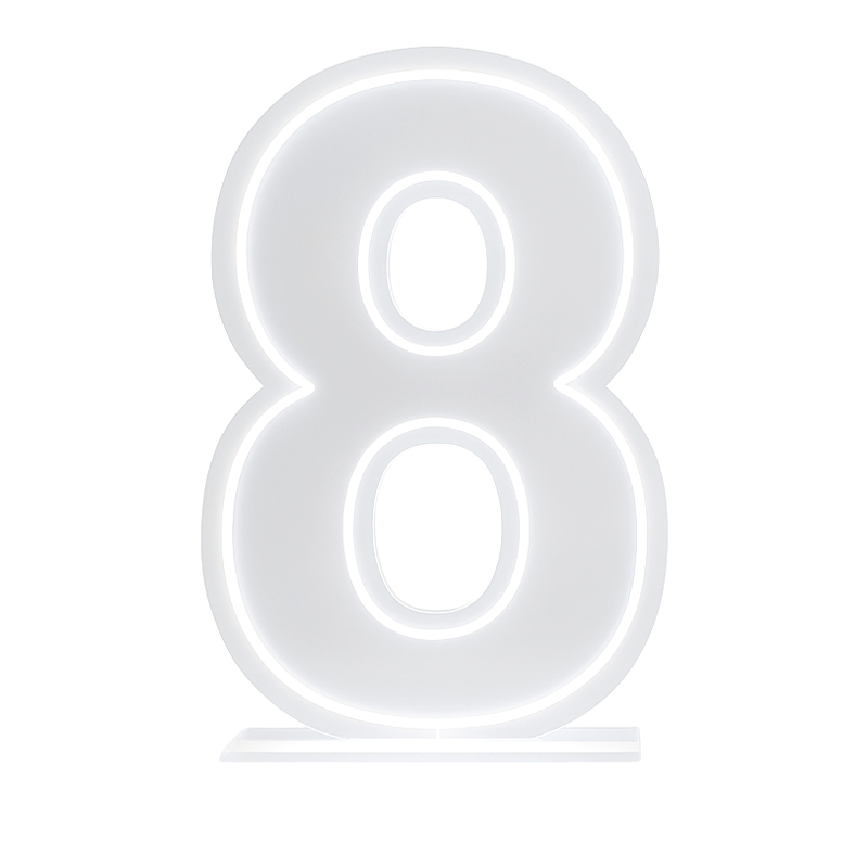 LED Number 8 Light Up Sign – Acrylic Illuminated Digit - 60 x 40 cm