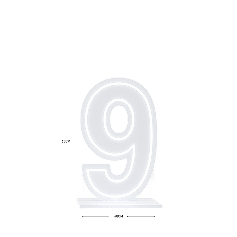 LED Number 9 Light Up Sign – Acrylic Illuminated Digit - 60 x 40 cm