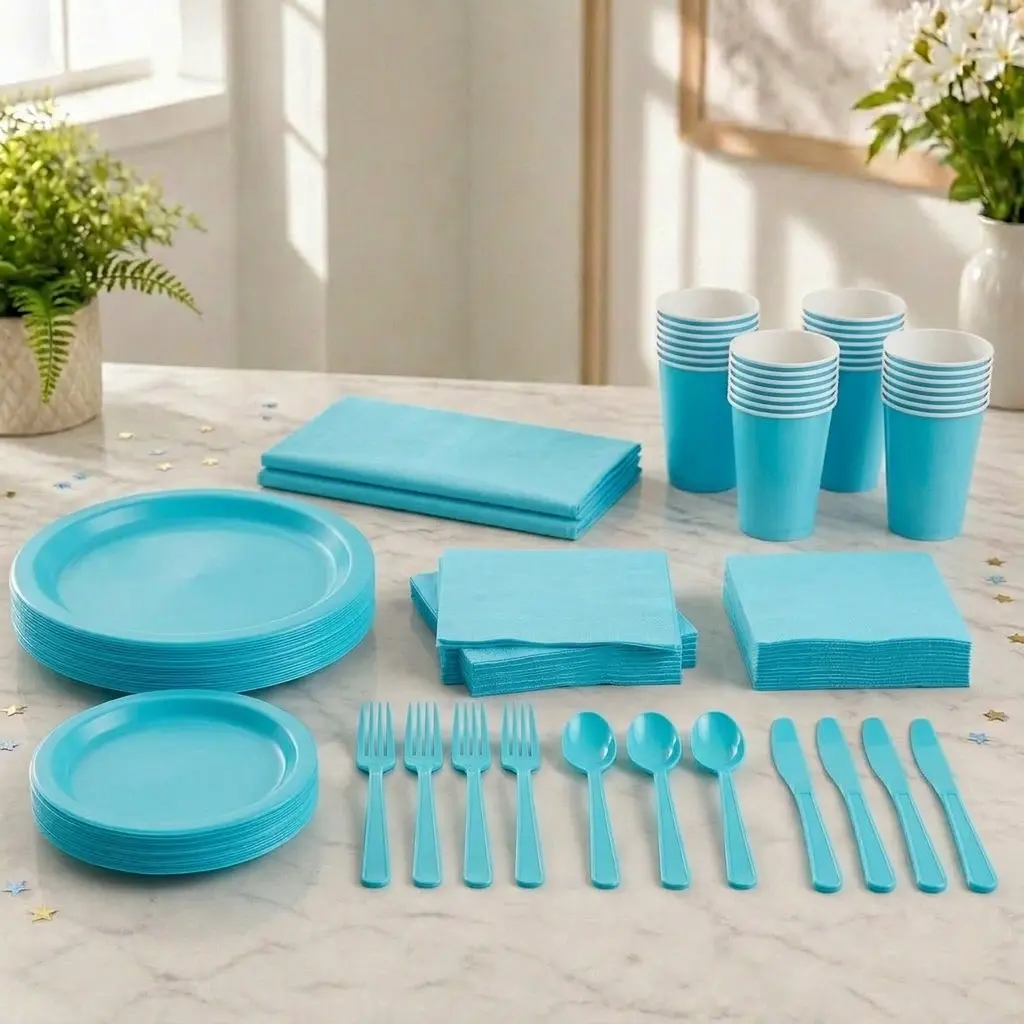 Egg Blue Disposable Tableware Set for 20 Guests
