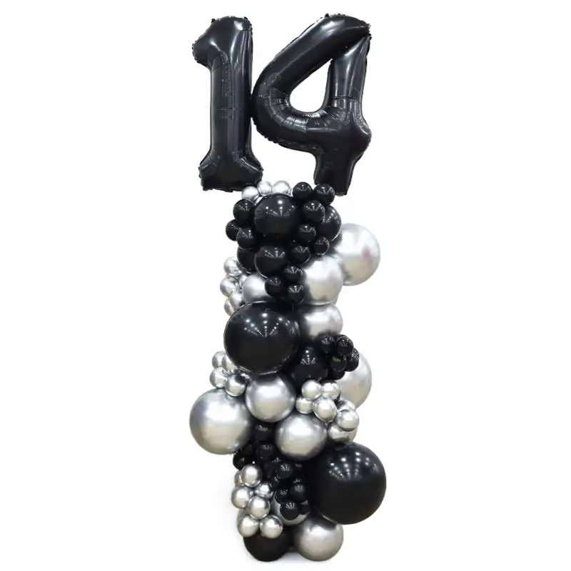 Black Silver Number Balloon Column Decoration