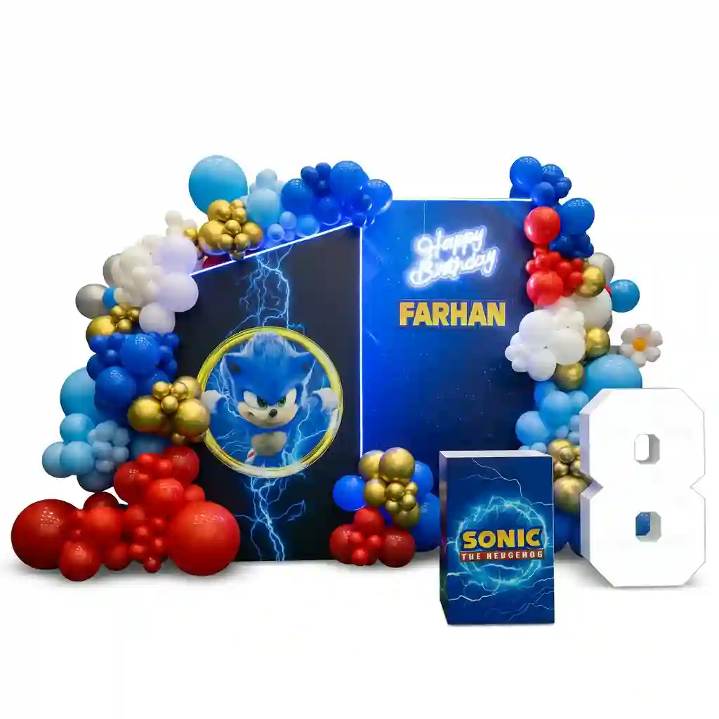 Sonic Theme Birthday Backdrop Balloon Decoration