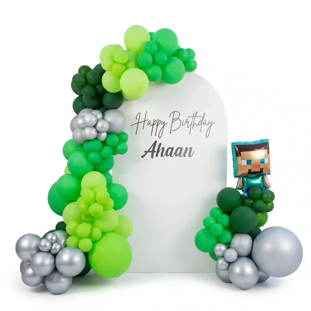 Minecraft Theme Personalized Birthday Balloon Backdrop