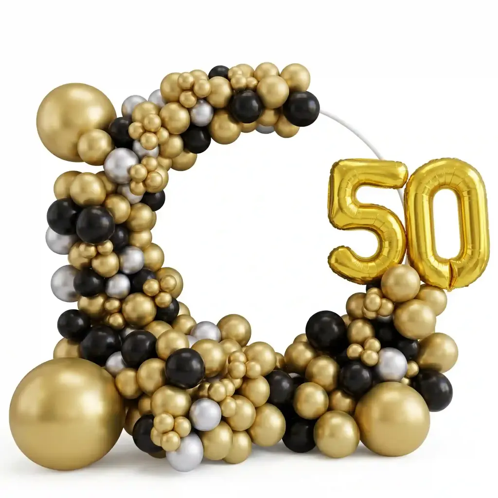 Luxury Black Gold  Birthday Balloon Ring Backdrop