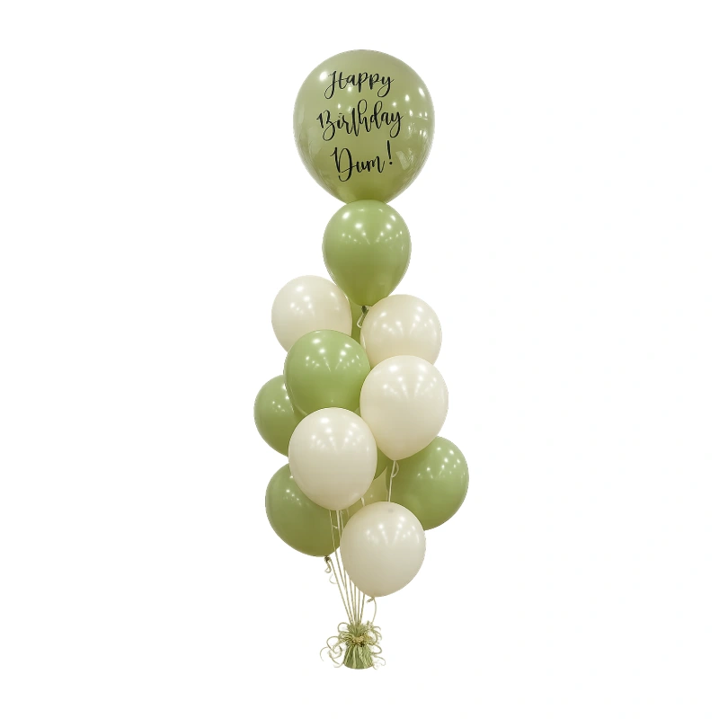 Personalized Birthday Balloon Bouquet - Sage Green & White