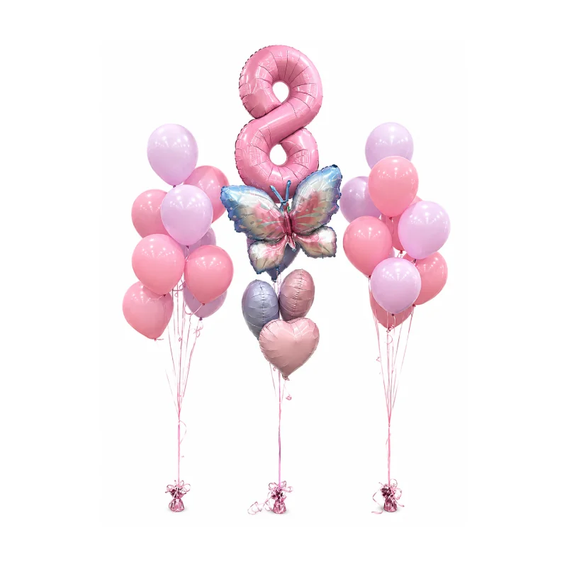 Butterfly Theme Number 8 Birthday Balloon Set