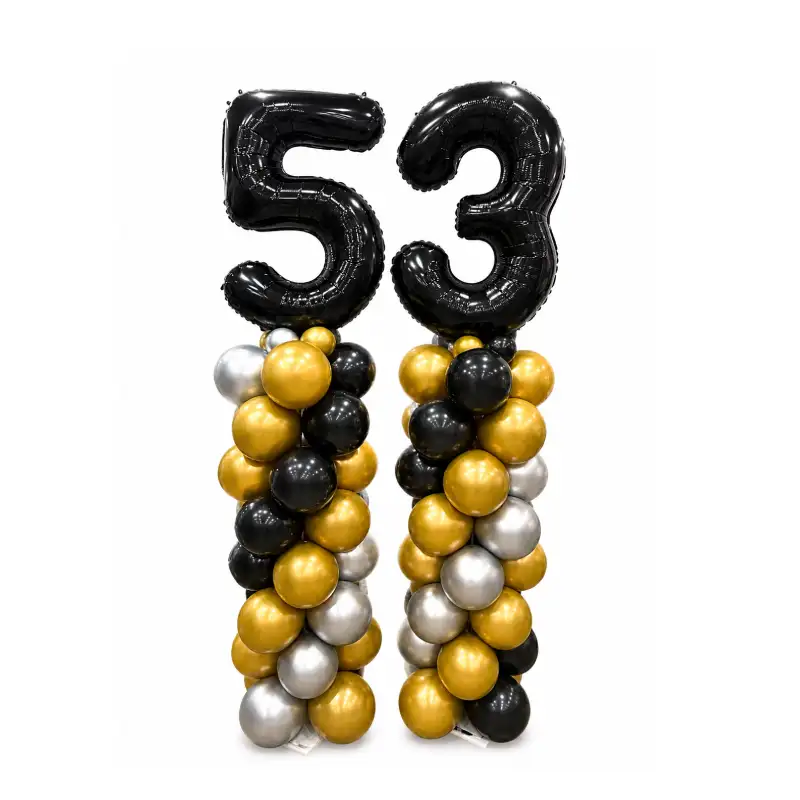 Black Gold & Silver Number Balloon Pillar Set 2pcs