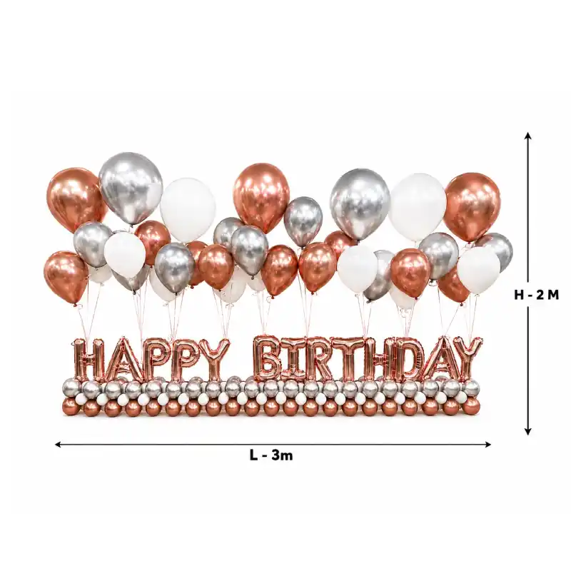 Rose Gold Happy Birthday Balloon Backdrop Decoration  – 3m x 2m